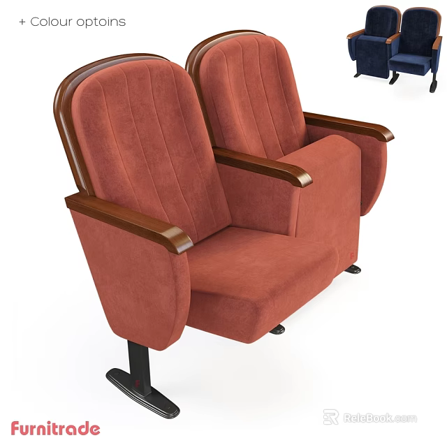 Red Upholstered Leisure Chairs With Wooden Armrests And Black Base Design 3d model 