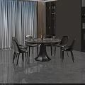 Modern Round Dining Table Set With Six Light Gray Chairs And Black Legs 3d model