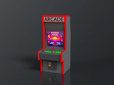 Retro Arcade Machine With Red Trim Colorful Screen Green Buttons And Coin Slot 3d model