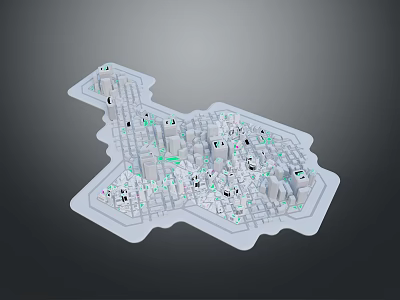 3D City Planning Model Featuring Urban Layout Buildings Roads And Area Markers 3d model