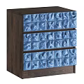 Modern Walnut Solid Wood Dresser With Embossed Glossy Blue Ceramic Tile Drawer Panels