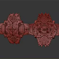 Two Ornamental Decorative Plates With Red And Metallic Intricate Geometric Patterns And Detailed Carvings