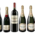 Luxury Wine Bottles and Glass Featuring Moët Chandon Perrier Jouët Champagne and Red Wine