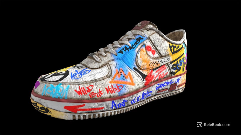 Colorful Graffiti Sneakers With Street Art Design And Hand Painted Details 3d model 