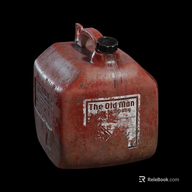 Vintage Red Worn Metal Jerry Can With The Old Man Fire Supply Label 3d model 