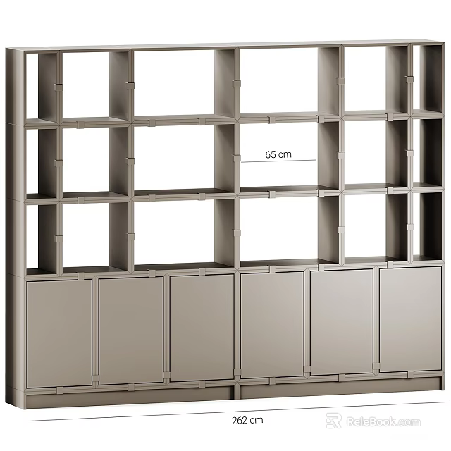 Modern Metal Frame Bookcase With Multiple Shelves And Bottom Cabinet Doors Dimensions 56.5cm 3d model 