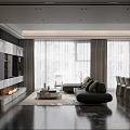 Elegant Modern Dining Living Room With Black Table Grey Chairs And Flower Vase
