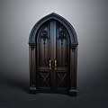 Intricately Carved Gothic Wooden Door With Arched Top And Double Panels