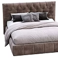 Elegant Modern Double Bed With Tufted Brown Headboard And Gray Bedding 3d model