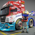 Electric Toy Race Truck With Racing Driver Figure And Multiple Sponsor Logos