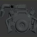 Detailed 3D Rendered Engine Model Featuring Mechanical Parts And Pipes