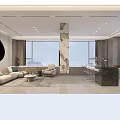 Modern Living Dining Room Interior With Marble Wall TV Sofa And Coffee Table