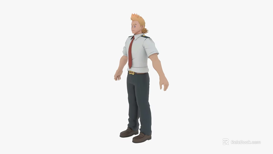 Game Movie Character Orange Hair White Short Sleeve Shirt Red Tie Dark Pants Brown Shoes 3d model 