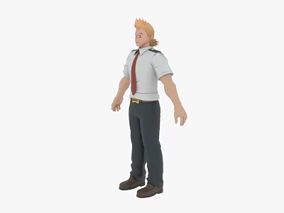 Game Movie Character Orange Hair White Short Sleeve Shirt Red Tie Dark Pants Brown Shoes 3d model