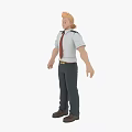 Game Movie Character Orange Hair White Short Sleeve Shirt Red Tie Dark Pants Brown Shoes