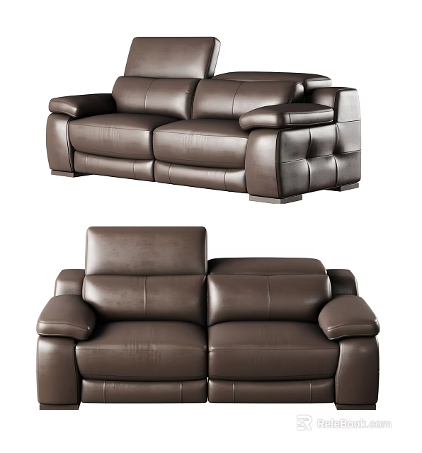 Modern Dark Brown Two Seater Leather Sofa With Comfortable Armrest Design 3d model