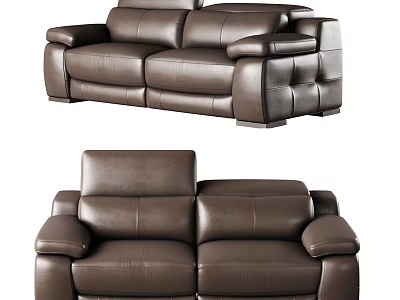 Modern Dark Brown Two Seater Leather Sofa With Comfortable Armrest Design 3d model