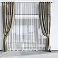 Modern Double Layer Khaki Curtain With Sheer White Panels And Tiebacks 3d model