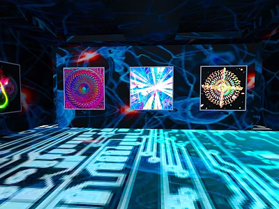 Deep Blue Cosmic Background With Radiant Spiral Patterns And Circuit Board Floor For Space Technology 3d model
