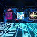 Deep Blue Cosmic Background With Radiant Spiral Patterns And Circuit Board Floor For Space Technology