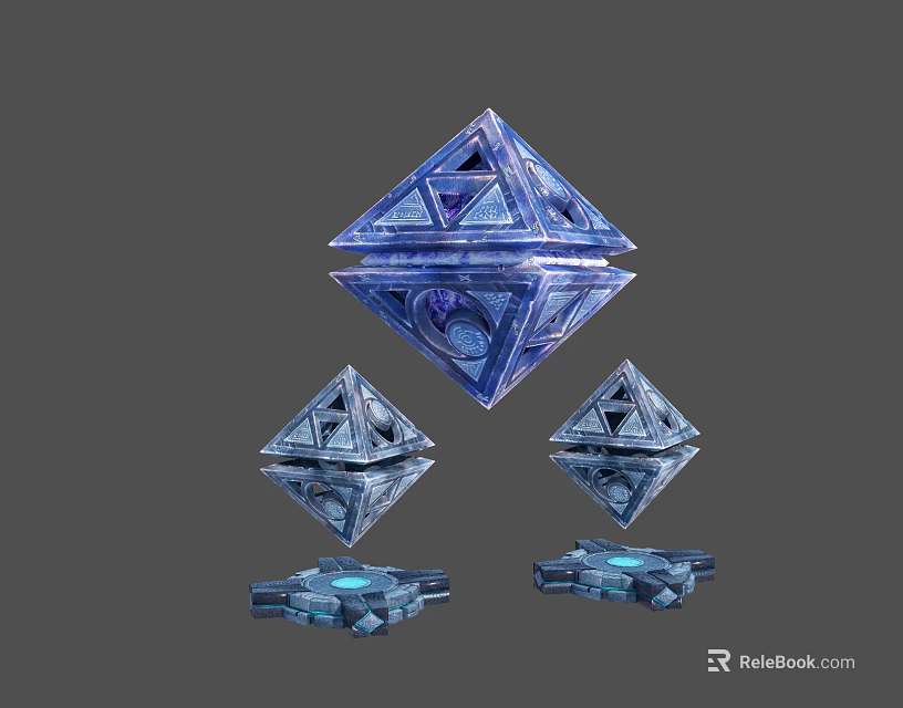 Futuristic Geometric Crystal Structures With Reflective Surfaces And Blue Glow 3d model