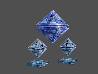 Futuristic Geometric Crystal Structures With Reflective Surfaces And Blue Glow 3d model