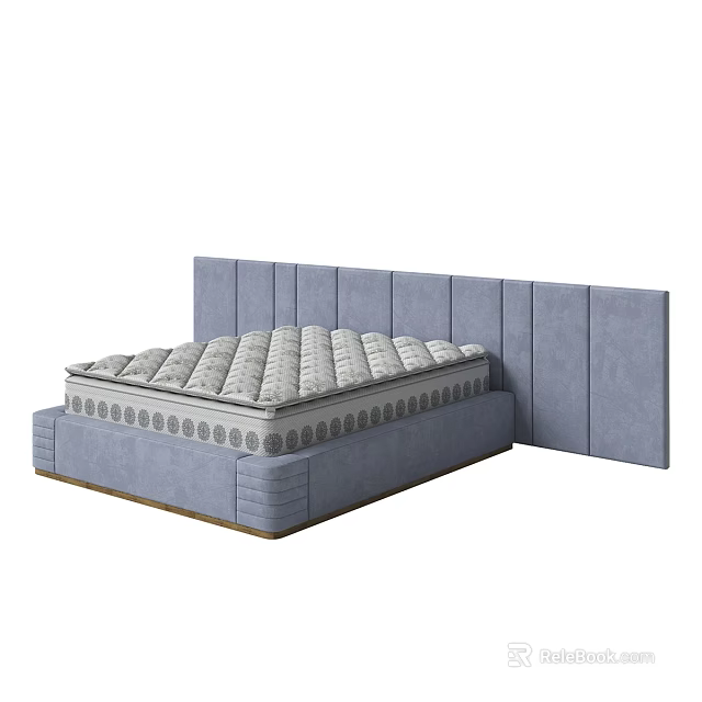 Modern Double Bed With Gray Headboard And Patterned Mattress Support Base 3d model 
