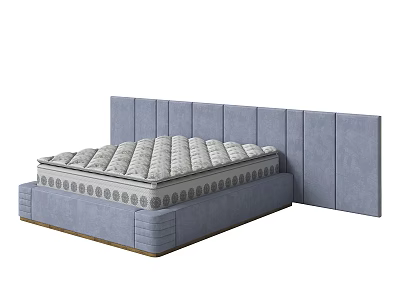 Modern Double Bed With Gray Headboard And Patterned Mattress Support Base 3d model