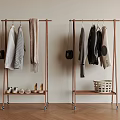 Wooden Clothes Racks With Wheels Hanging Clothes Scarf Bags And Lower Shelf For Shoes Basket