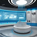 Interactive Display Area With Curved Screens White Circular Platform And Blue Background 3d model