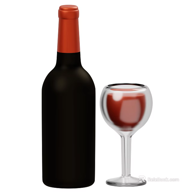 Dark Wine Bottle And Red Wine Glass With Red Liquid On White Background 3d model 