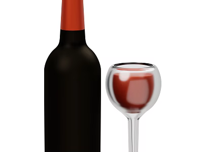 Dark Wine Bottle And Red Wine Glass With Red Liquid On White Background 3d model