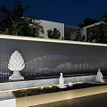 Contemporary Scenic Wall Design With Water Feature White Sculptures And Green Plants