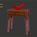 Red Wooden Table with Four Legs and Horse Shaped Decorative Ornament