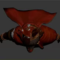Man Wearing Brown Outfit And Red Cape With Yellow Cross Symbol Fox Head Brown Boots