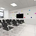 Modern Conference Room With Black Chairs Large Screen TV And Colorful Dot Decorations