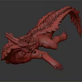 Fantasy Mythical Creature 3D Model With Scaled Body Spiked Back And Winged Limbs