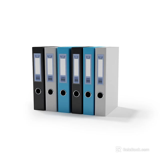 Book Magazine Organizing Folders In Black Grey Blue With Label Windows And Round Holes 3d model 