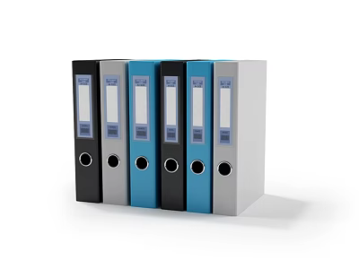 Book Magazine Organizing Folders In Black Grey Blue With Label Windows And Round Holes 3d model