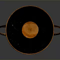 Ceramic Sculpture Bowl Carved With Two Handles Black And Orange