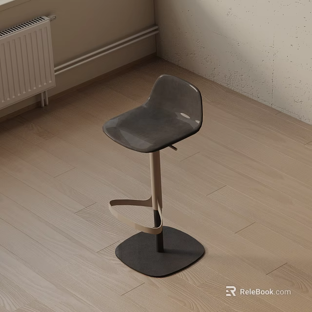 Modern Gray Bar Stool With Minimalist Design And Round Base On Wooden Floor 3d model 