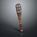 Rustic Wooden Club With Metal Rings Rivets And Leather Grip