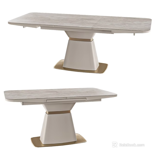 Modern Dining Table With Sleek Marble Top And Golden Tapered Base Design 3d model