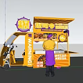 Yellow Street Food Cart with Purple Gear Logo Awning and Vendor in Purple Apron