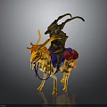 Mythical Character Riding Yellow Horned Creature With Red Saddle And Ornate Horns