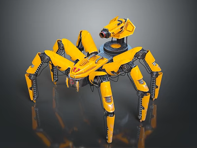 Yellow Spider Shaped Household Robot With Mechanical Legs And Camera For Home Use 3d model