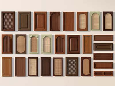 Assorted Wooden Cabinet Door Designs With Diverse Panel Patterns And Styles 3d model