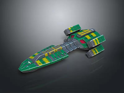 Futuristic Green And Yellow Aircraft 3D Model With Multi Section Detailed Structure Design 3d model