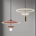 Modern Stylish Pendant Lights With Pink Circular Shades And Gold Cylindrical Design
