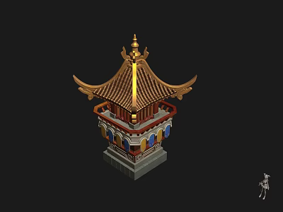 Ornate Ancient Architecture With Golden Multi Tiered Roof And Decorative Overhanging Eaves 3d model